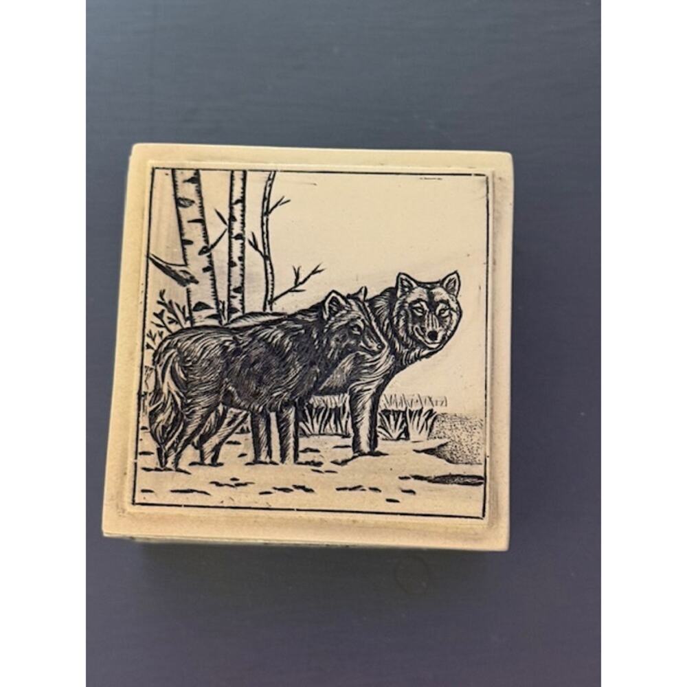 Wolf Resin Trinket Box 3" by 3"